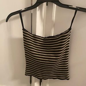 Dry Goods olive & black striped crop top